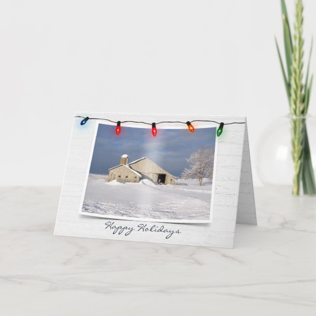 Tarjeta Viejo granero en invierno en madera (Anverso)