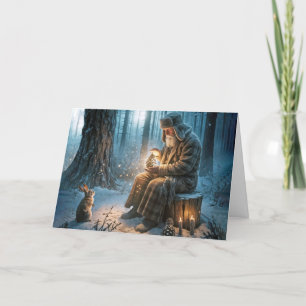 Tarjeta Viejo hombre Navidad con conejo