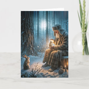 Tarjeta Viejo hombre Navidad con conejo