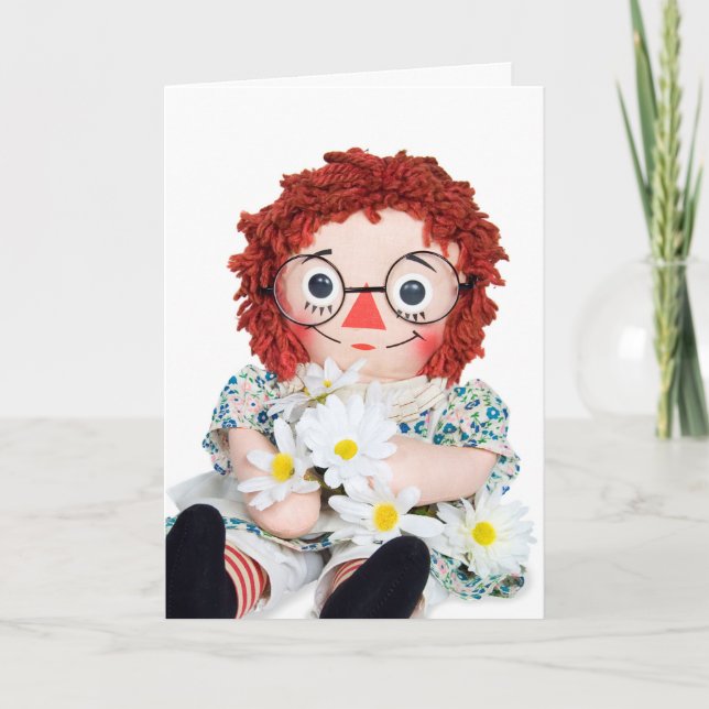 Tarjeta viejo muñeco de rag y amigo de daisy bouquet graci (Anverso)