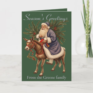 Tarjeta Viejo Padre Navidad Alemán Montando un Burro