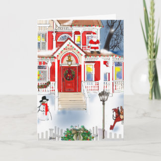 Tarjeta Viejos Navidades de moda escenan de nieve en casa 