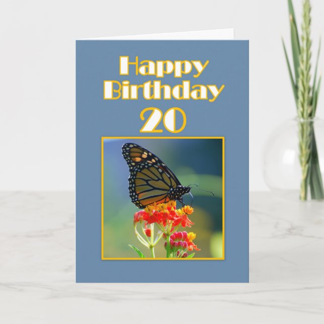 Tarjeta Vigésima mariposa de monarca feliz del cumpleaños (Anverso)