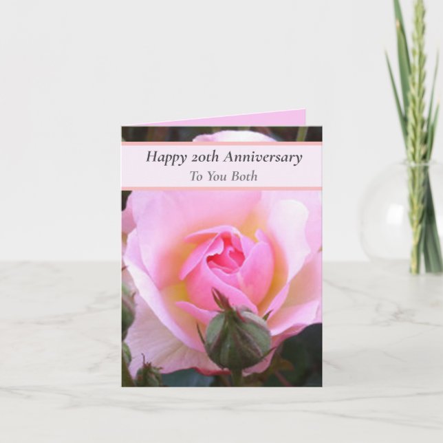 Tarjeta Vigésimo Aniversario Boda Rosa inglés perfecto (Anverso)