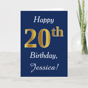 Tarjeta Vigésimo cumpleaños del oro azul, falso + Nombre