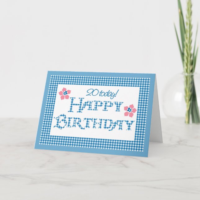 Tarjeta vigésimo Cumpleaños, modelo azul de la guinga del (Anverso)
