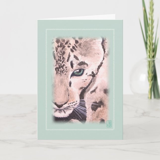 Tarjeta Vignette Leopard Watercolor en Green Blank (Anverso)