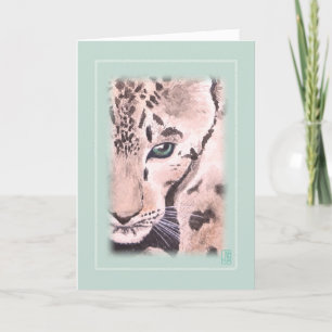 Tarjeta Vignette Leopard Watercolor en Green Blank