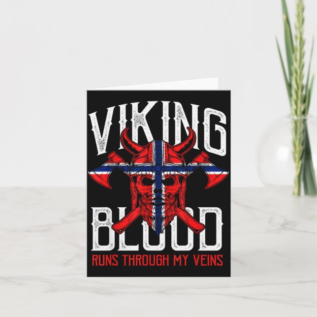 Tarjeta Viking Blood Skull Norwegian Flag Pride Norway  (Anverso)