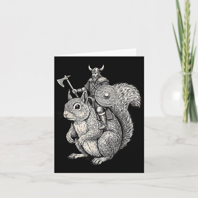 Tarjeta Viking Riding Squirrel Funny Warrior Art  (Anverso)