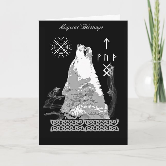 Tarjeta Viking Wolf Blessings Card (Anverso)