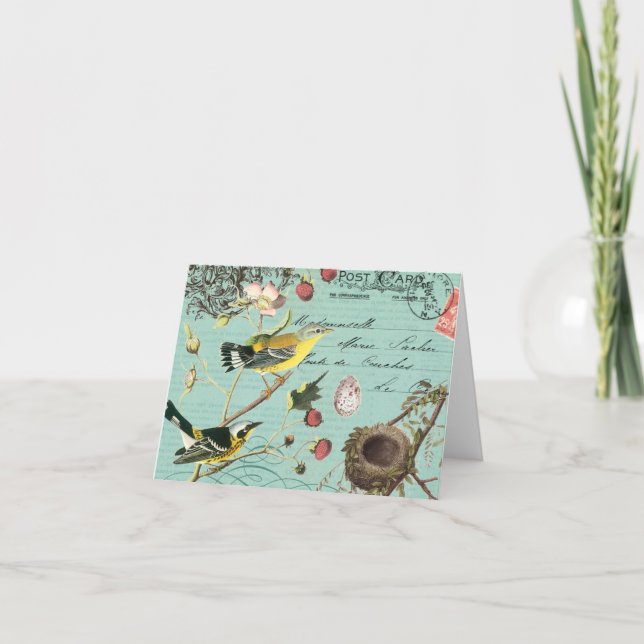Tarjeta Vinage French Birds notecard (Anverso)