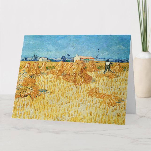 Tarjeta Vincent Van Gogh, cosecha de maíz en Provenza (Anverso)