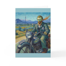 Vincent Van Gogh en un saludo en motocicleta