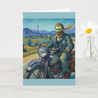 Tarjeta Vincent Van Gogh en un saludo en motocicleta