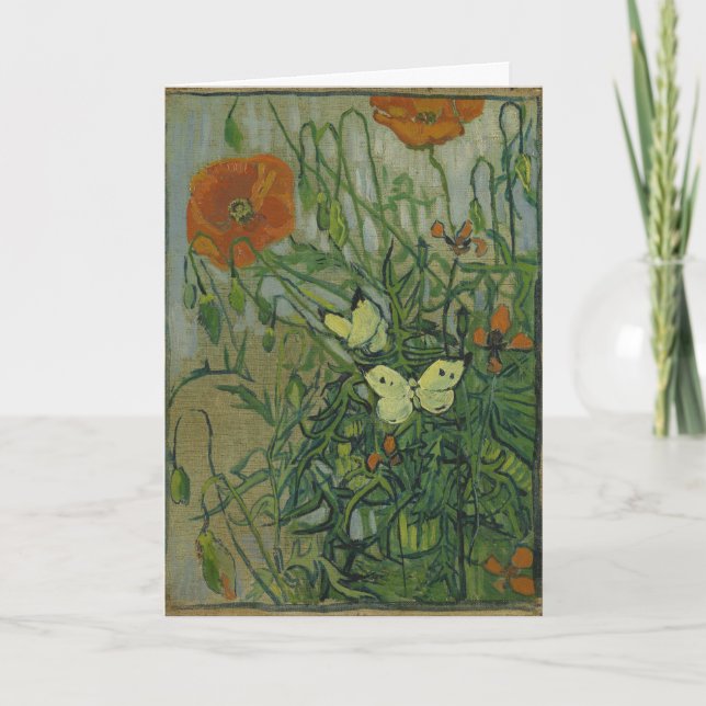 Tarjeta Vincent van Gogh - Mariposas y amapolas (Anverso)