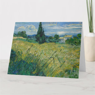 Tarjeta Vincent Van Gogh, un campo de trigo verde con cipr