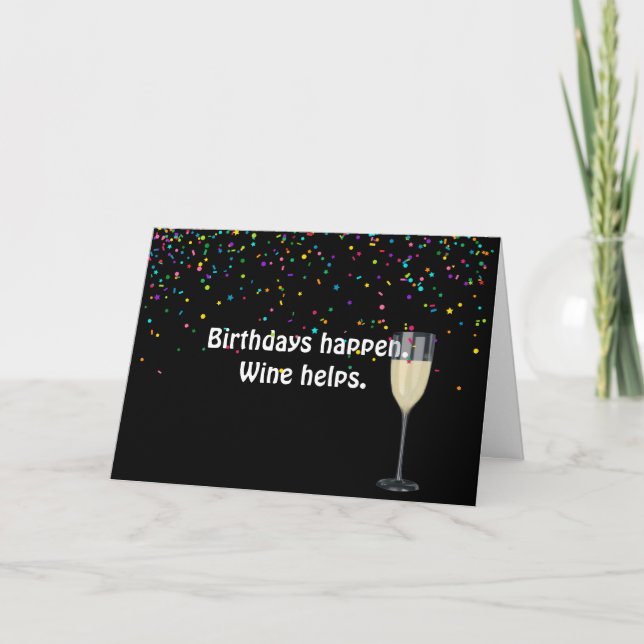 Tarjeta vino blanco con confeti de cumpleaños (Anverso)