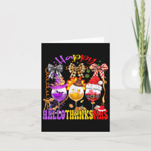 Tarjeta Vino Feliz Hallothanksmas Copa de Vidrio Halloween