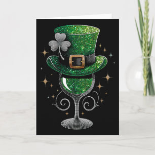 Tarjeta Vino trébol Gles bebiendo día de San Patricio irla