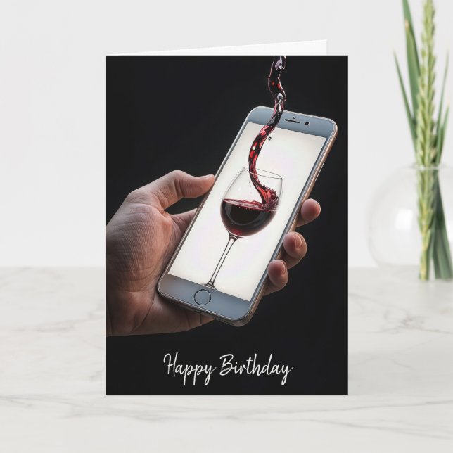 Tarjeta Vino Vertido En Cumpleaños De Vidrio (Anverso)