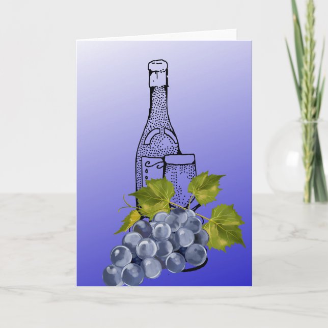 Tarjeta Vino y uvas en blanco (Anverso)