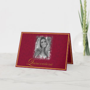 Tarjeta Vinos florales de Borgoña con quinceañera fotográf