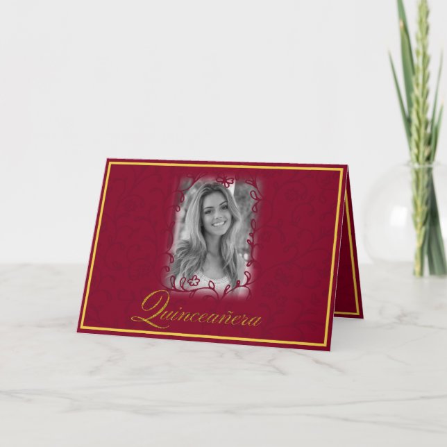 Tarjeta Vinos florales de Borgoña con quinceañera fotográf (Anverso)