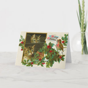 Tarjeta Vintage 1911 Gatos con Feliz Navidad