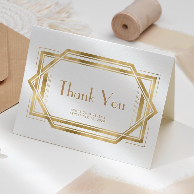 Tarjeta Vintage 1920 Deco White Gold Wedding Gracias (Subido por el creador)