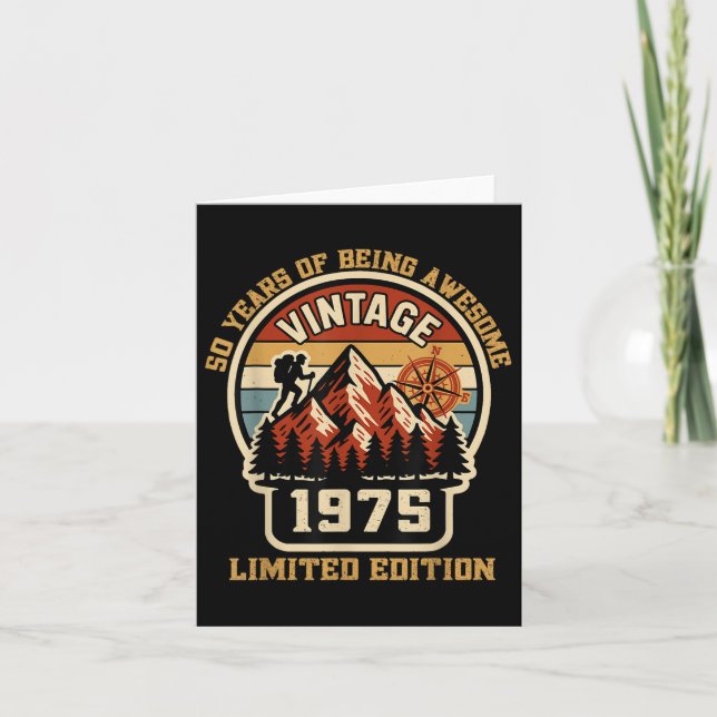 Tarjeta Vintage 1975 Birthday Hiking 50th Limited Edition (Anverso)
