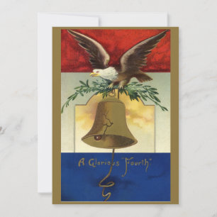 Tarjeta Vintage 4 de julio con Águila y Campana de la Libe