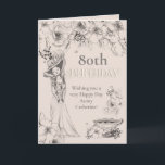 Tarjeta Vintage 80th Any Age Florals Lady Birthday<br><div class="desc">Diseño femenino de estilo vintage para un cumpleaños número 80 o cambiar la edad a otra si lo deseas. Ilustraciones florales, de té y georgianas adornan los bordes y el Cumpleaños está en un elegante guión crema. El resto del texto en el exterior y en el interior puede ser fácilmente...</div>
