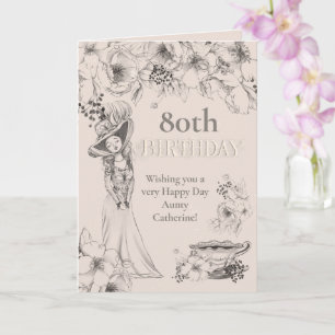 Tarjeta Vintage 80th Any Age Florals Lady Birthday