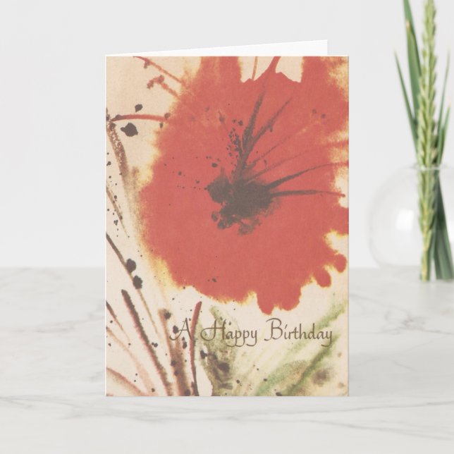 Tarjeta Vintage Abstract Red Flower Birday (Anverso)