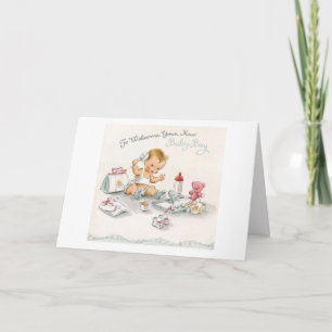Tarjeta Vintage - acoger con satisfacción a su bebé,
