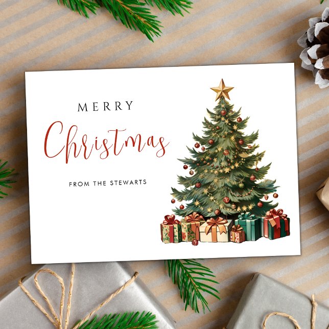 Tarjeta Vintage acuarela Árbol de Navidad Elegante vacacio (Subido por el creador)