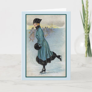 Tarjeta Vintage - Agradable Lady Ice Skating,