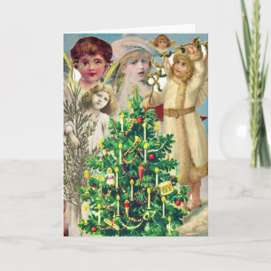 TARJETA VINTAGE ANGELS CELEBRANDO NAVIDADES GREETING CARD