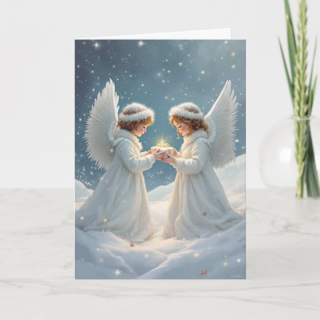 Tarjeta Vintage Angels Gift Giving (Anverso)