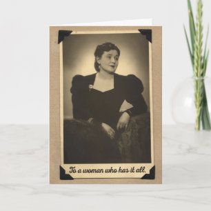 Tarjeta Vintage Años 1930: Mujer que lo tiene todo el cump