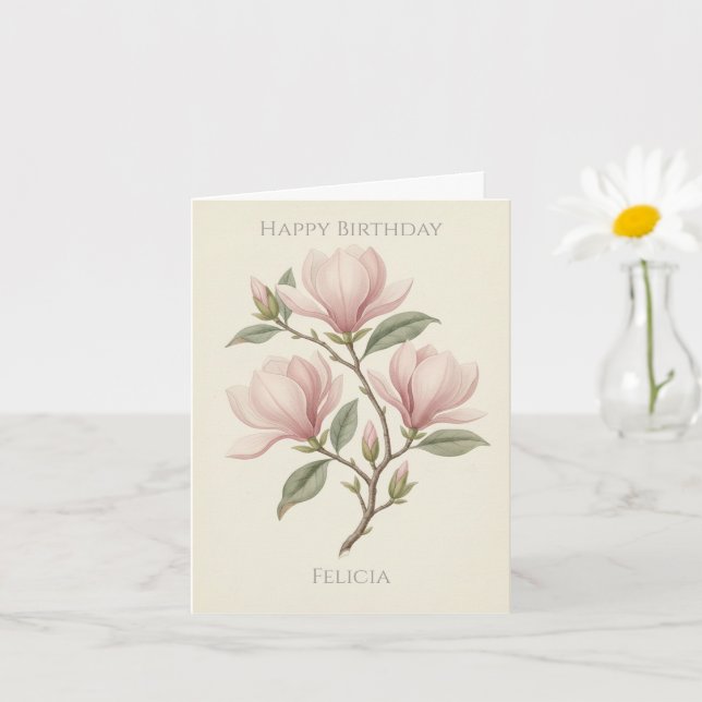 Tarjeta Vintage Antique Magnolia Elegant Custom Birthday  (Planta pequeña)