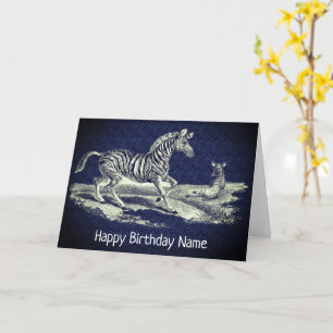 Tarjeta Vintage Art Cebra Y Naturaleza Fotográfica Cumplea