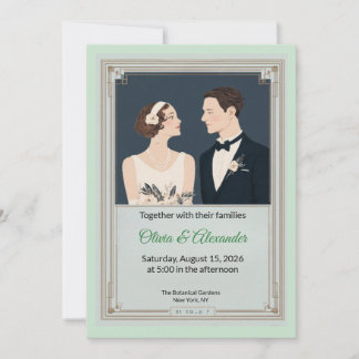 Tarjeta Vintage Art Deco Couple Wedding Invitation