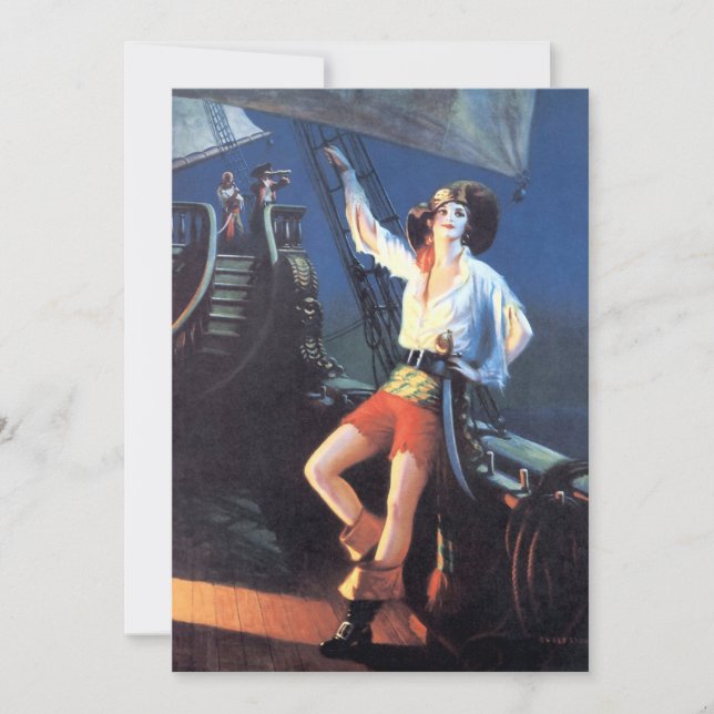 Tarjeta Vintage Art Deco Pirata Mujer (Anverso)