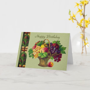 Tarjeta Vintage Art Fruit Basket Cumpleaños