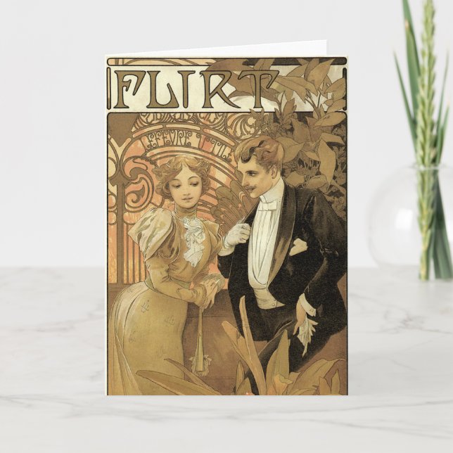 Tarjeta Vintage Art Nouveau Flirt Biscuits, Alphonse Mucha (Anverso)