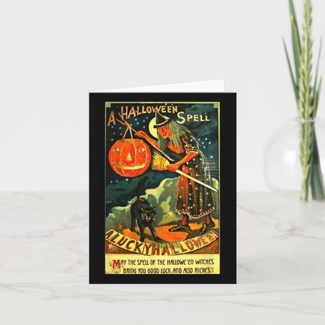 Tarjeta Vintage Art Retro Halloween Witch (Anverso)