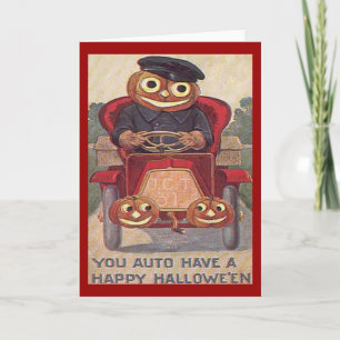 Tarjeta Vintage Auto Halloween