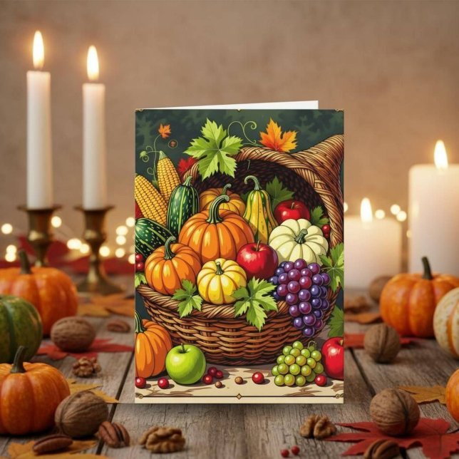 Tarjeta Vintage Autumn Thanksgiving Cornucopia (Subido por el creador)